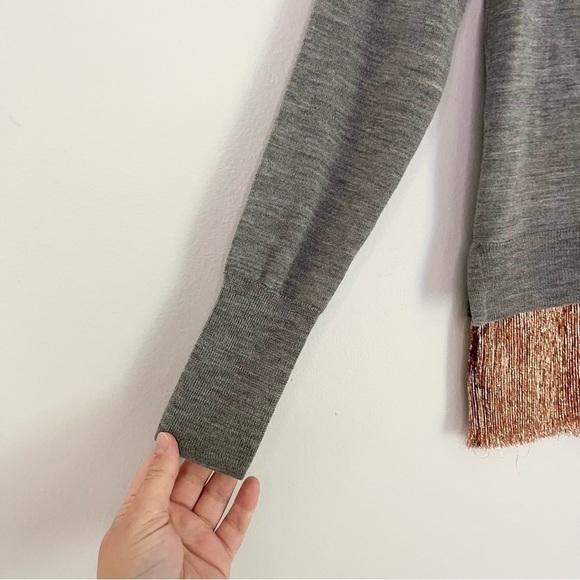 J. Crew Merino Wool Rose Gold Lame Hem‎ Sweater Grey Women’s Size XS - Picture 9 of 12